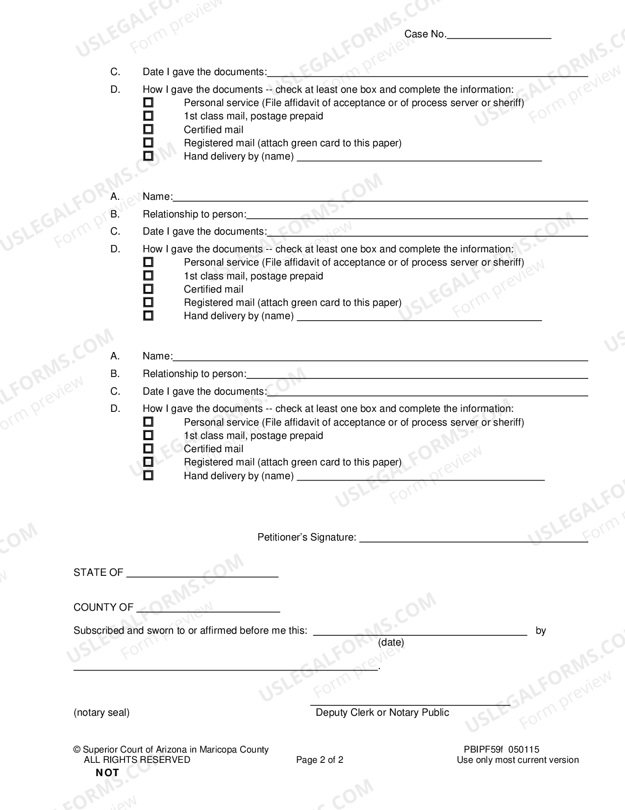 Arizona Proof of Notice US Legal Forms