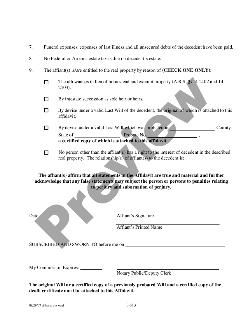 Mesa Arizona Required Forms for Transfer of Real Property of a Decedent ...