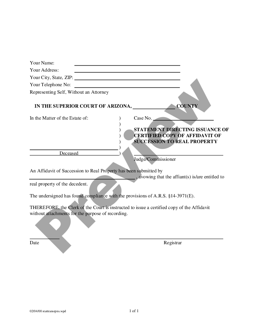 Surprise Arizona Required Forms for Transfer of Real Property of a ...