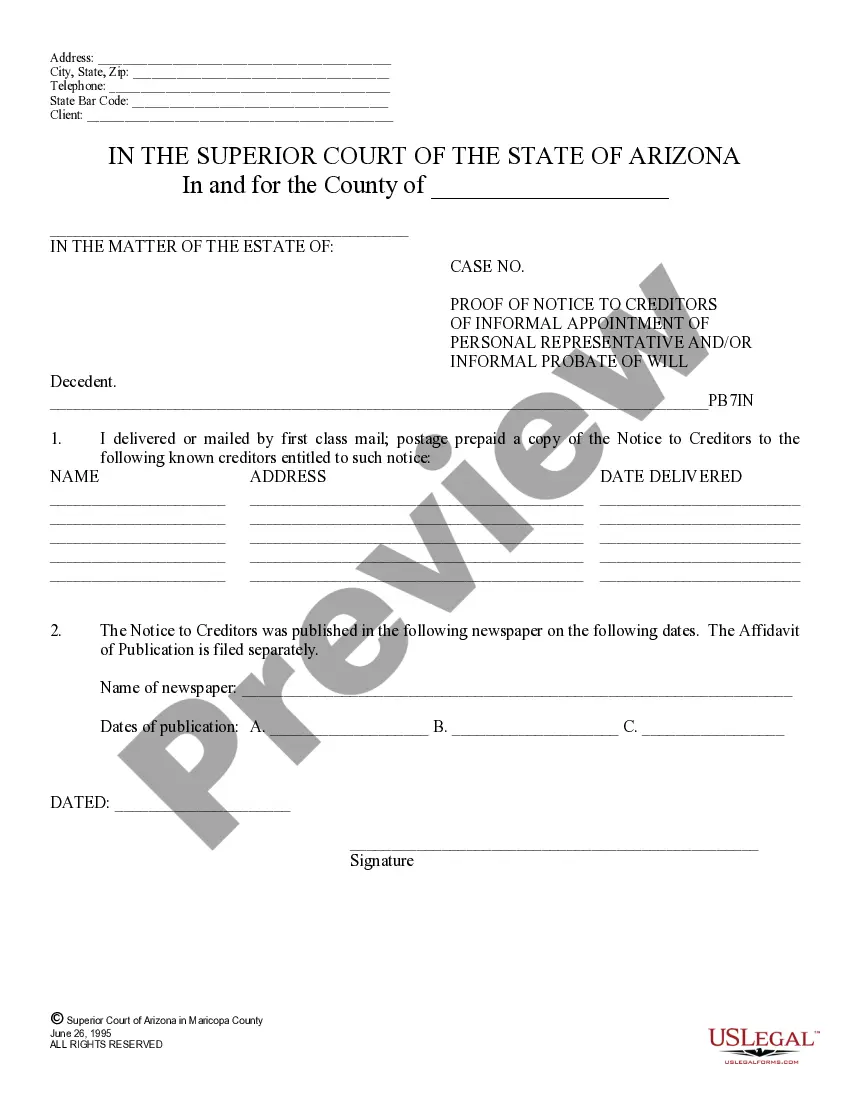 Get Notice to Creditors in Probate Preview Notice to Creditors in Probate