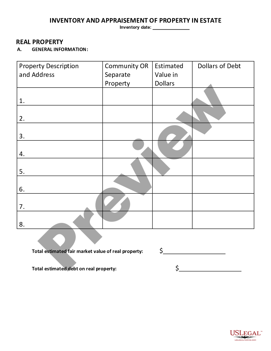 page 1 Inventory and Appraisement of Estate Property preview