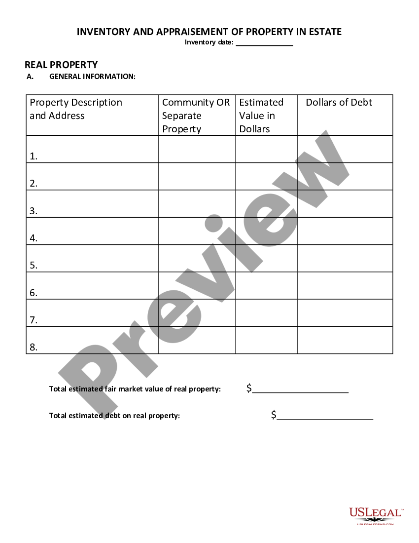 Arizona Inventory And Appraisement Of Estate Property Appraisement Property Us Legal Forms 6415