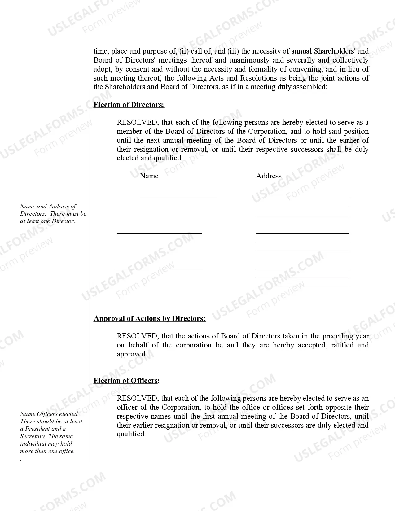 Preview Annual Minutes for a Arizona Professional Corporation