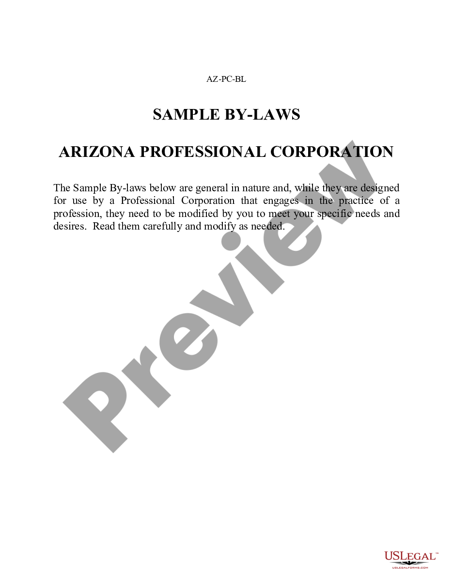 page 0 Sample Bylaws for a Arizona Professional Corporation preview