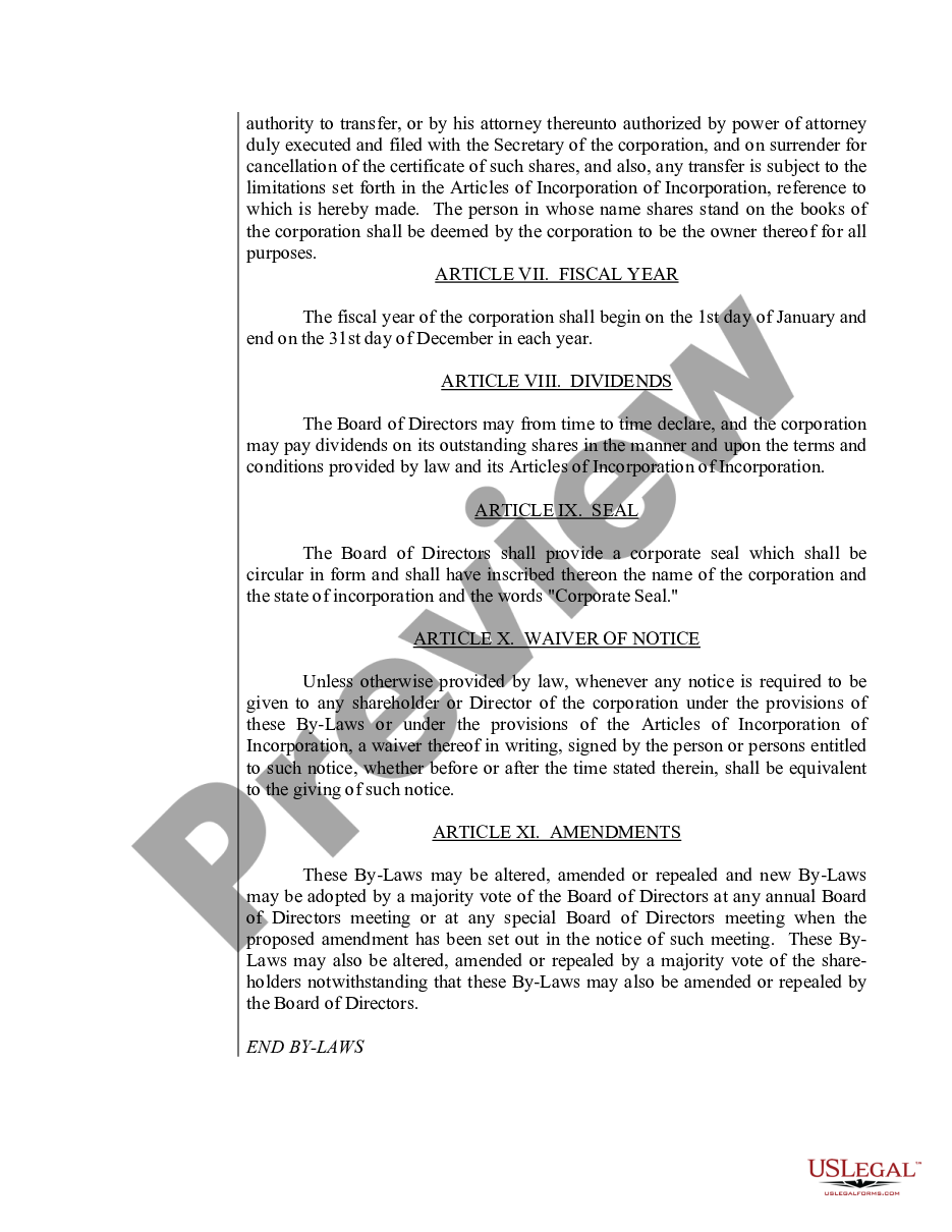 page 9 Sample Bylaws for a Arizona Professional Corporation preview
