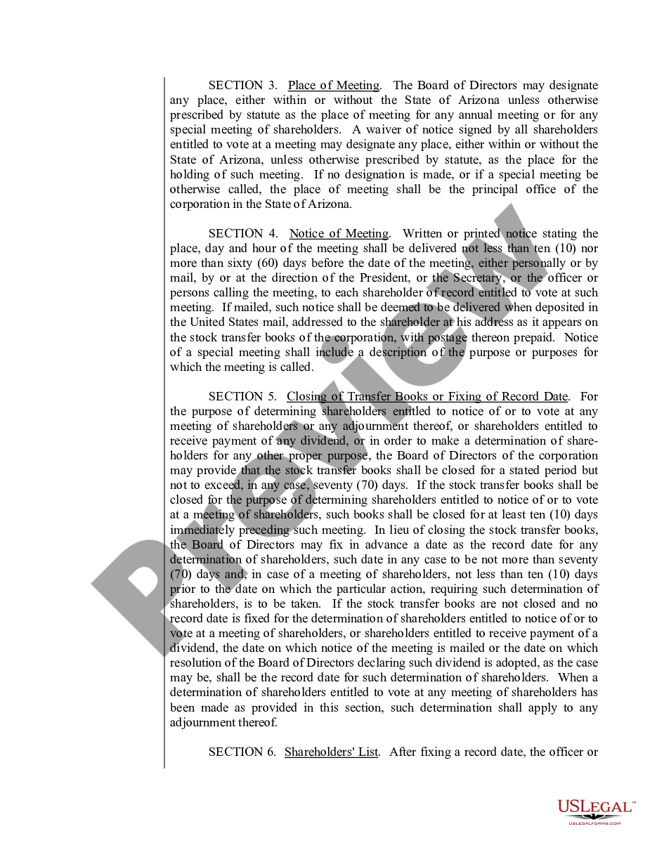 page 2 Sample Bylaws for a Arizona Professional Corporation preview