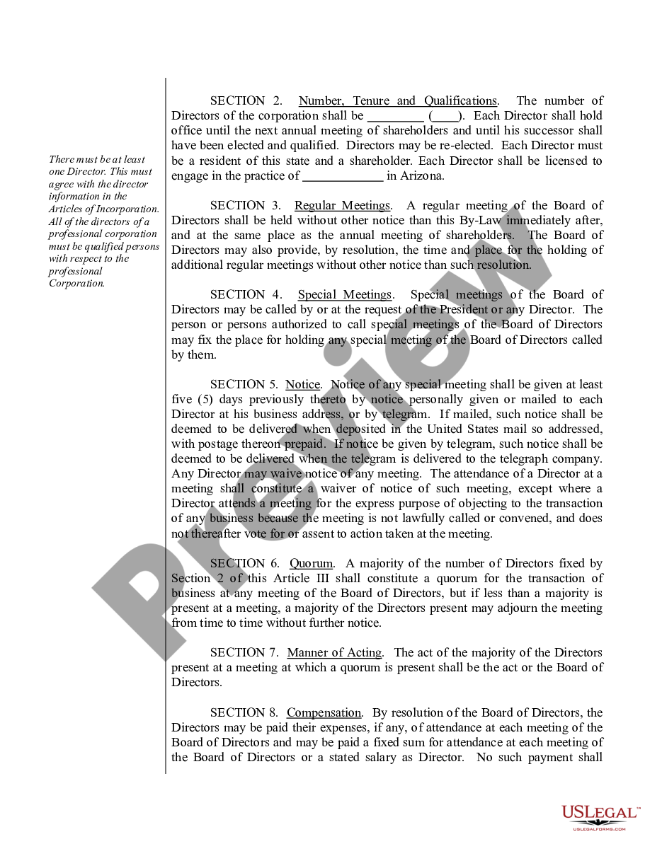 page 5 Sample Bylaws for a Arizona Professional Corporation preview
