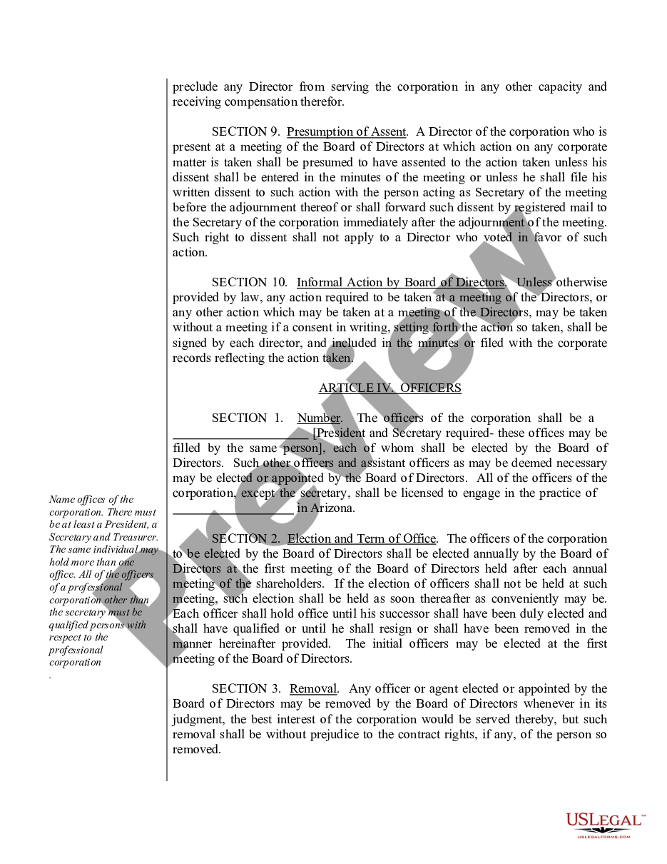 page 6 Sample Bylaws for a Arizona Professional Corporation preview