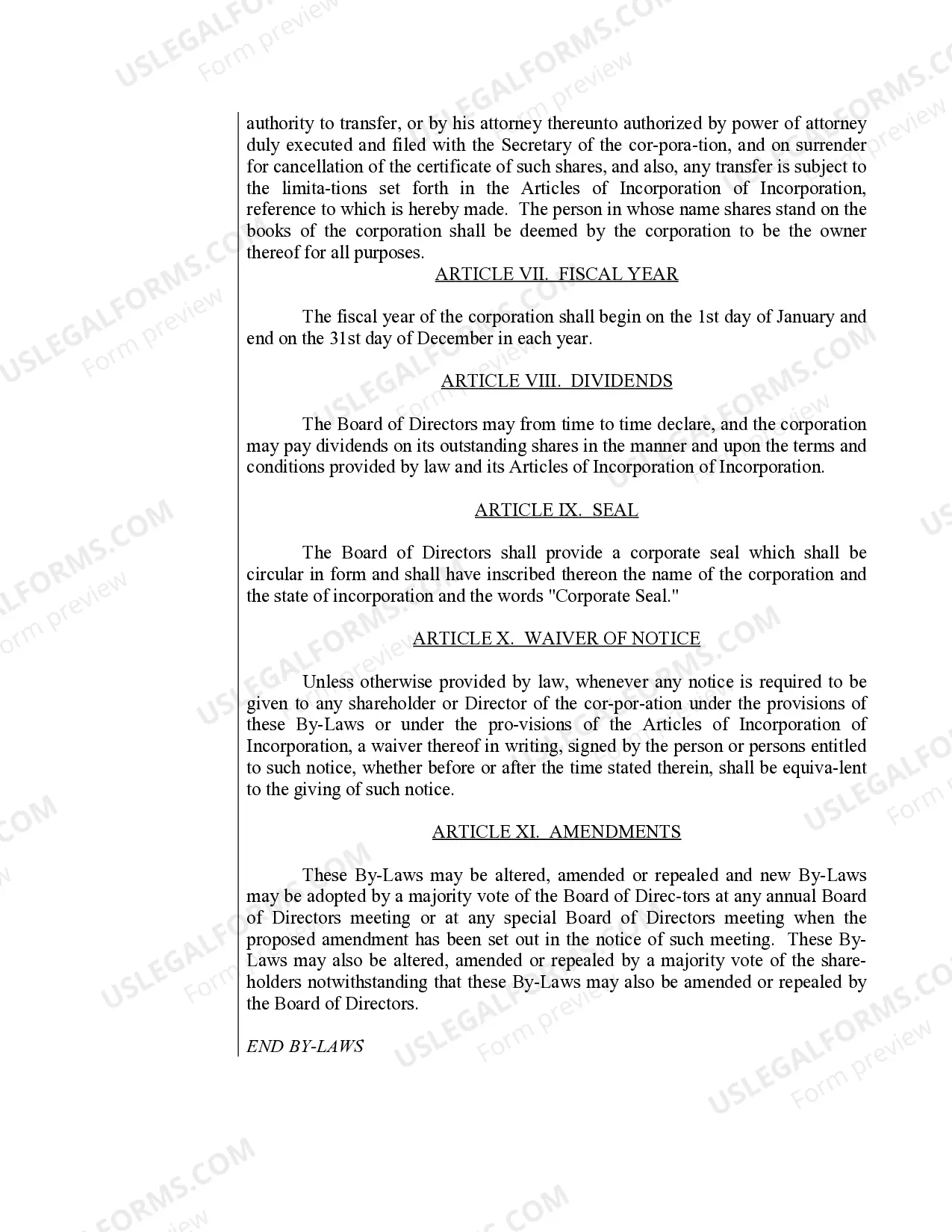 Preview Sample Bylaws for a Arizona Professional Corporation