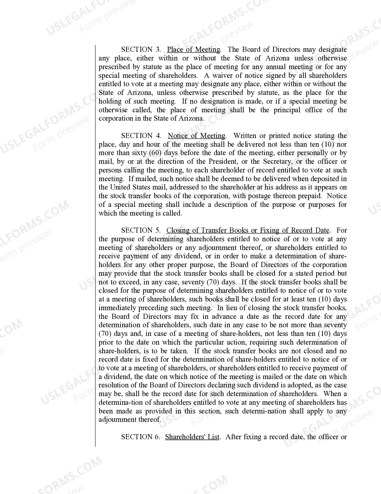 Preview Sample Bylaws for a Arizona Professional Corporation