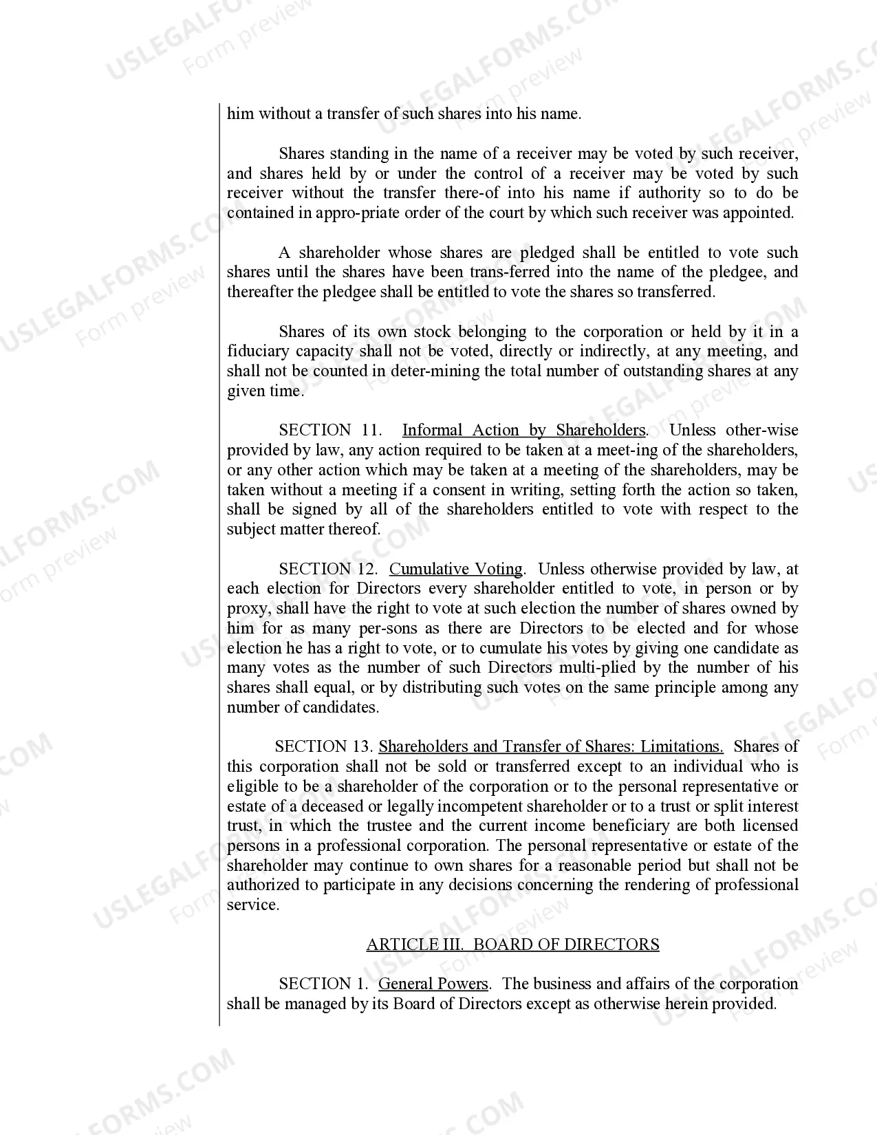 Preview Sample Bylaws for a Arizona Professional Corporation