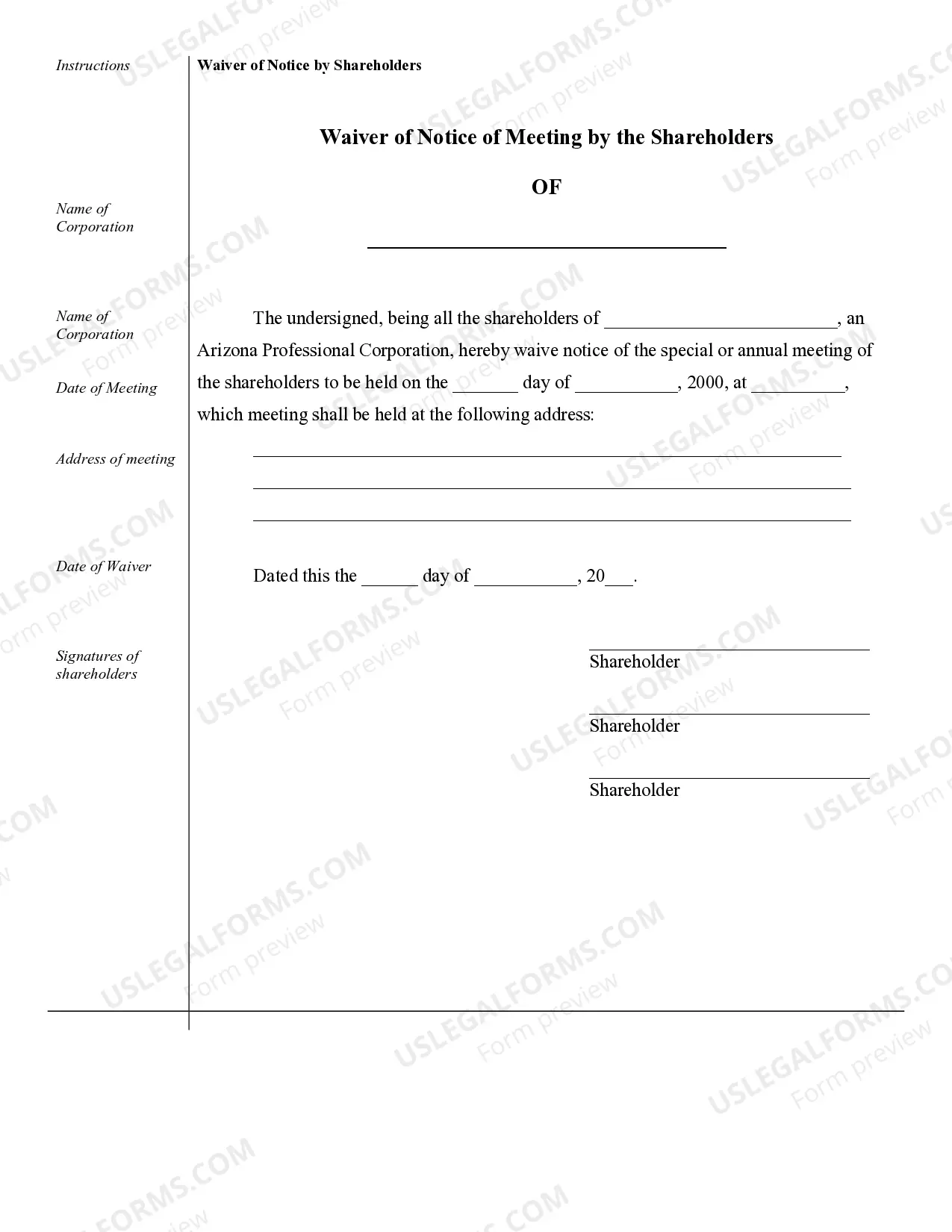 Preview Sample Corporate Records for a Arizona Professional Corporation