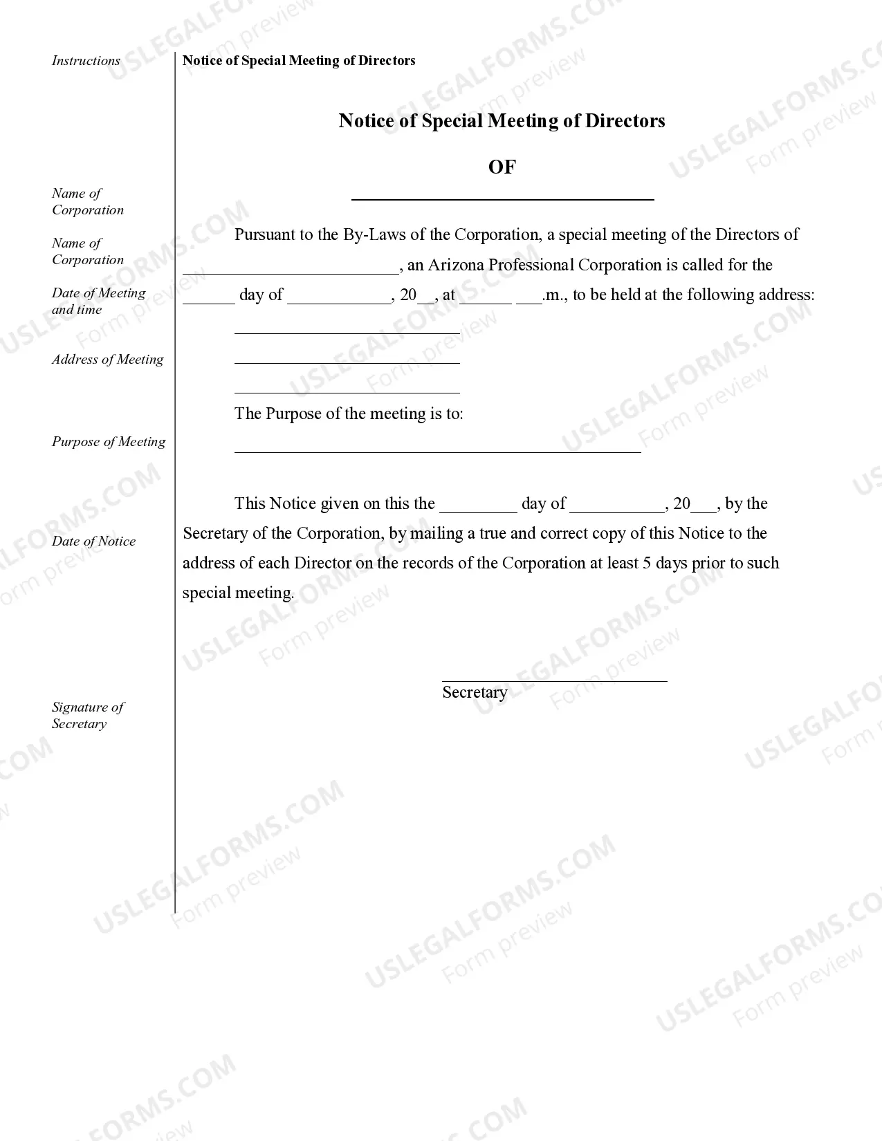 Preview Sample Corporate Records for a Arizona Professional Corporation