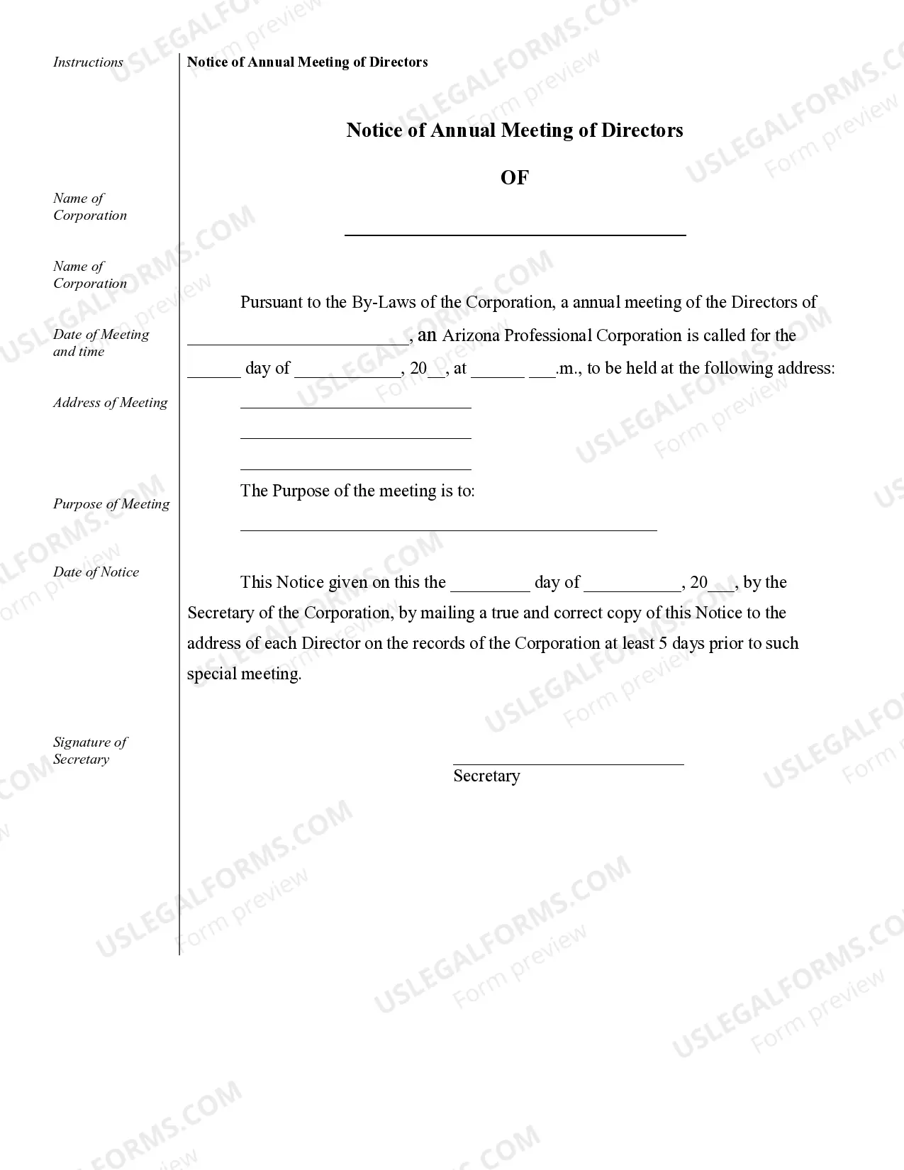 Preview Sample Corporate Records for a Arizona Professional Corporation