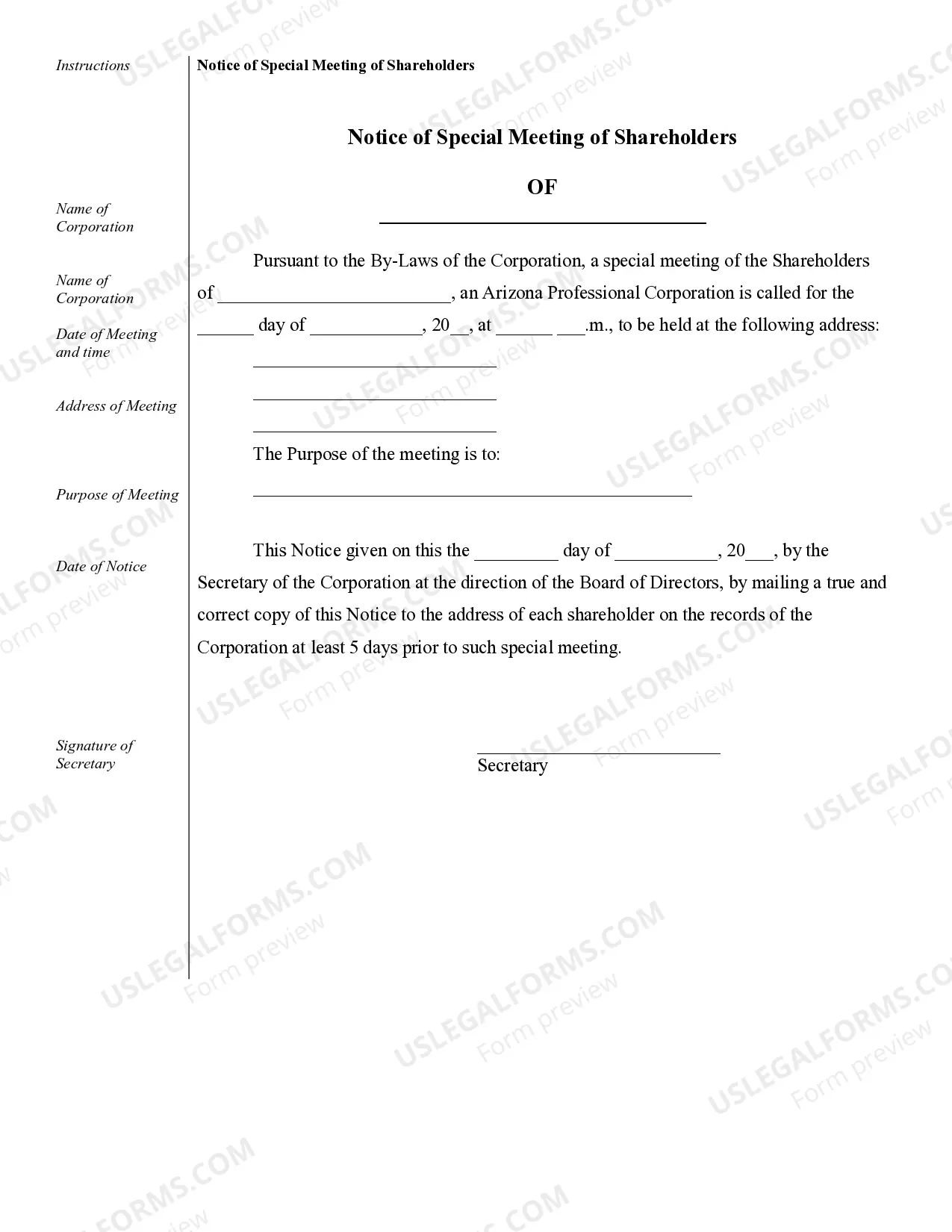 Preview Sample Corporate Records for a Arizona Professional Corporation