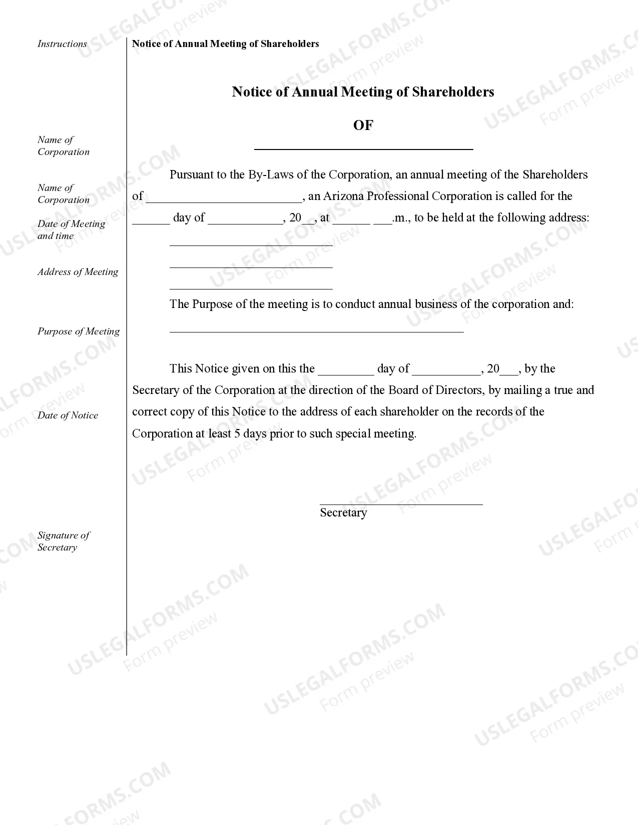 Preview Sample Corporate Records for a Arizona Professional Corporation