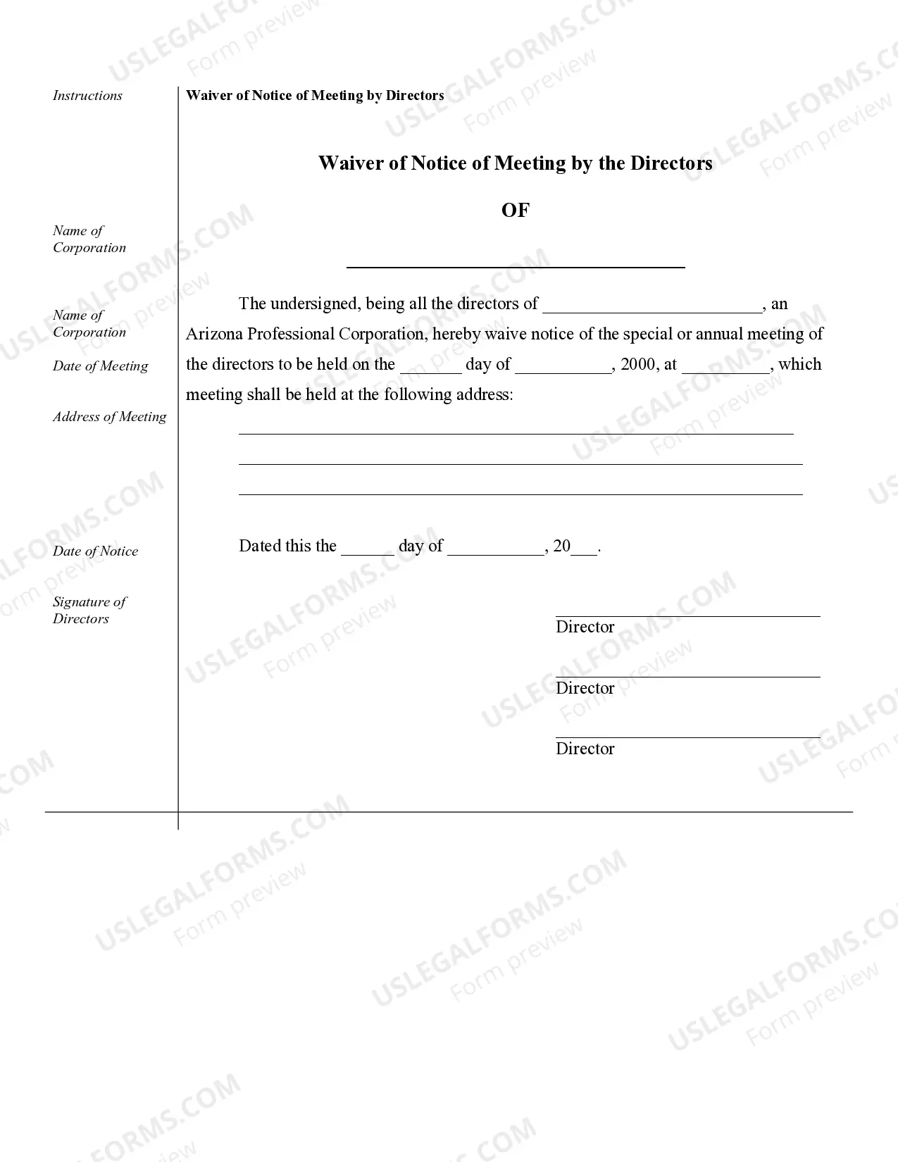 Preview Sample Corporate Records for a Arizona Professional Corporation