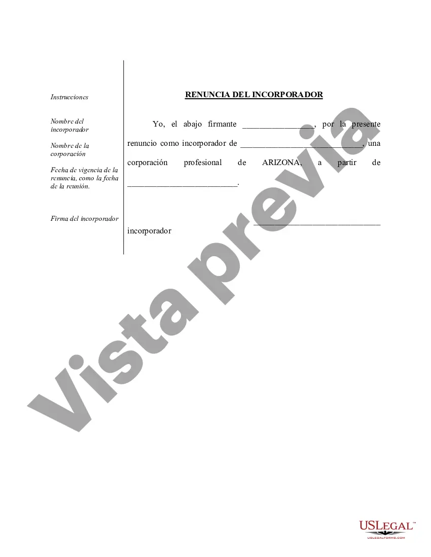 Preview Ejemplo de actas organizacionales para una corporación profesional de Arizona