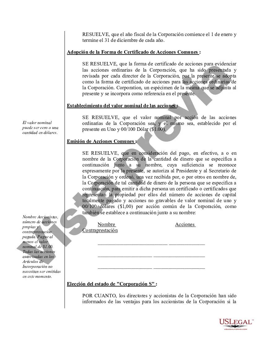 Preview Ejemplo de actas organizacionales para una corporación profesional de Arizona