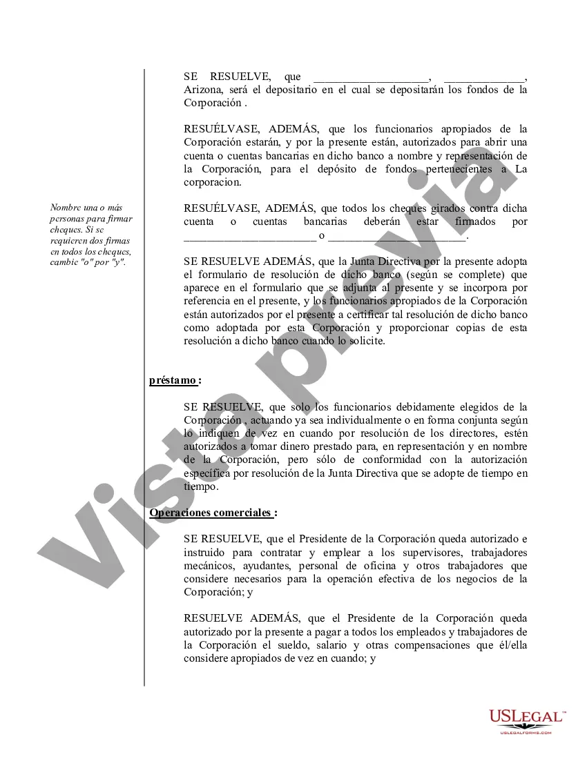 Preview Ejemplo de actas organizacionales para una corporación profesional de Arizona