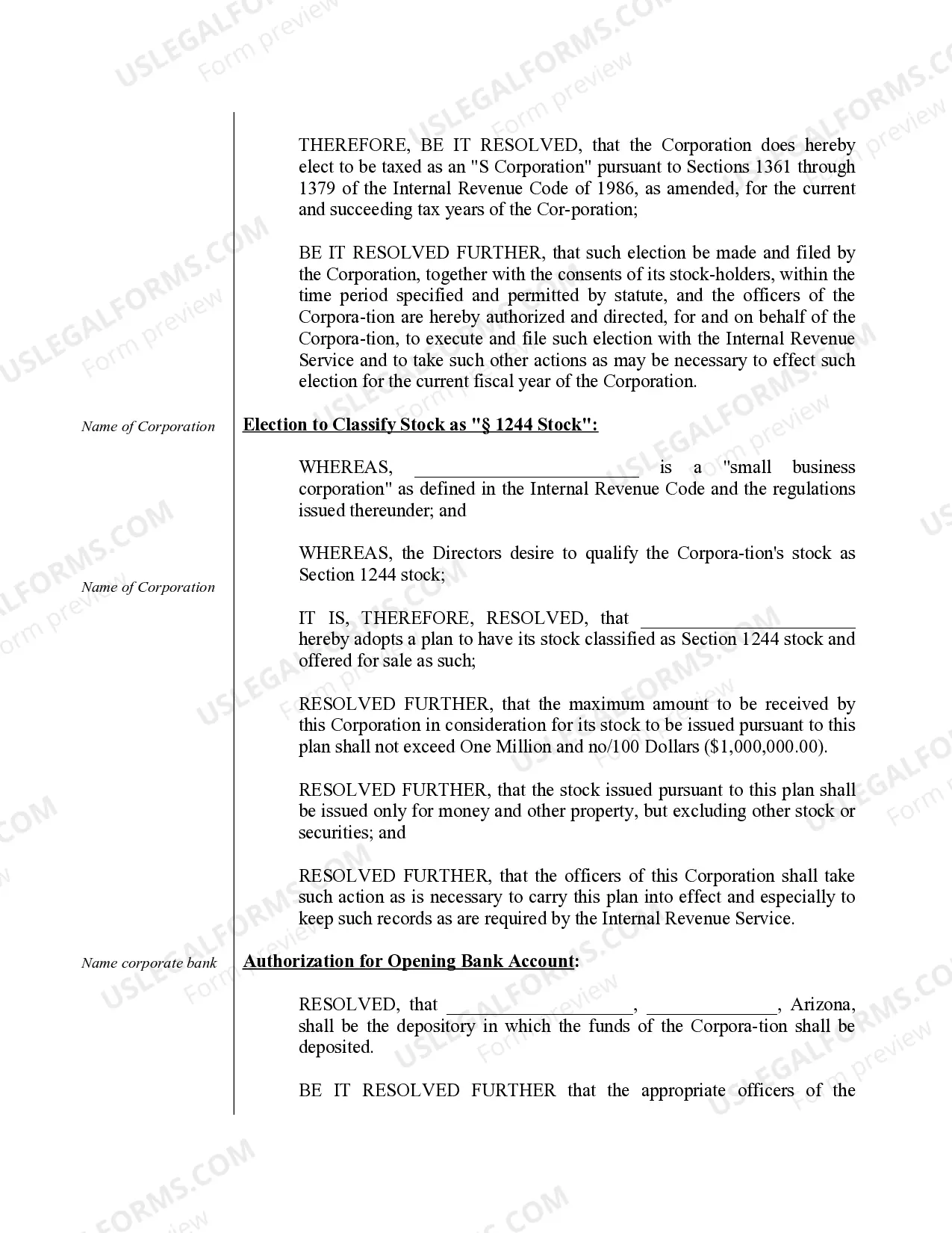 Preview Sample Organizational Minutes for an Arizona Professional Corporation