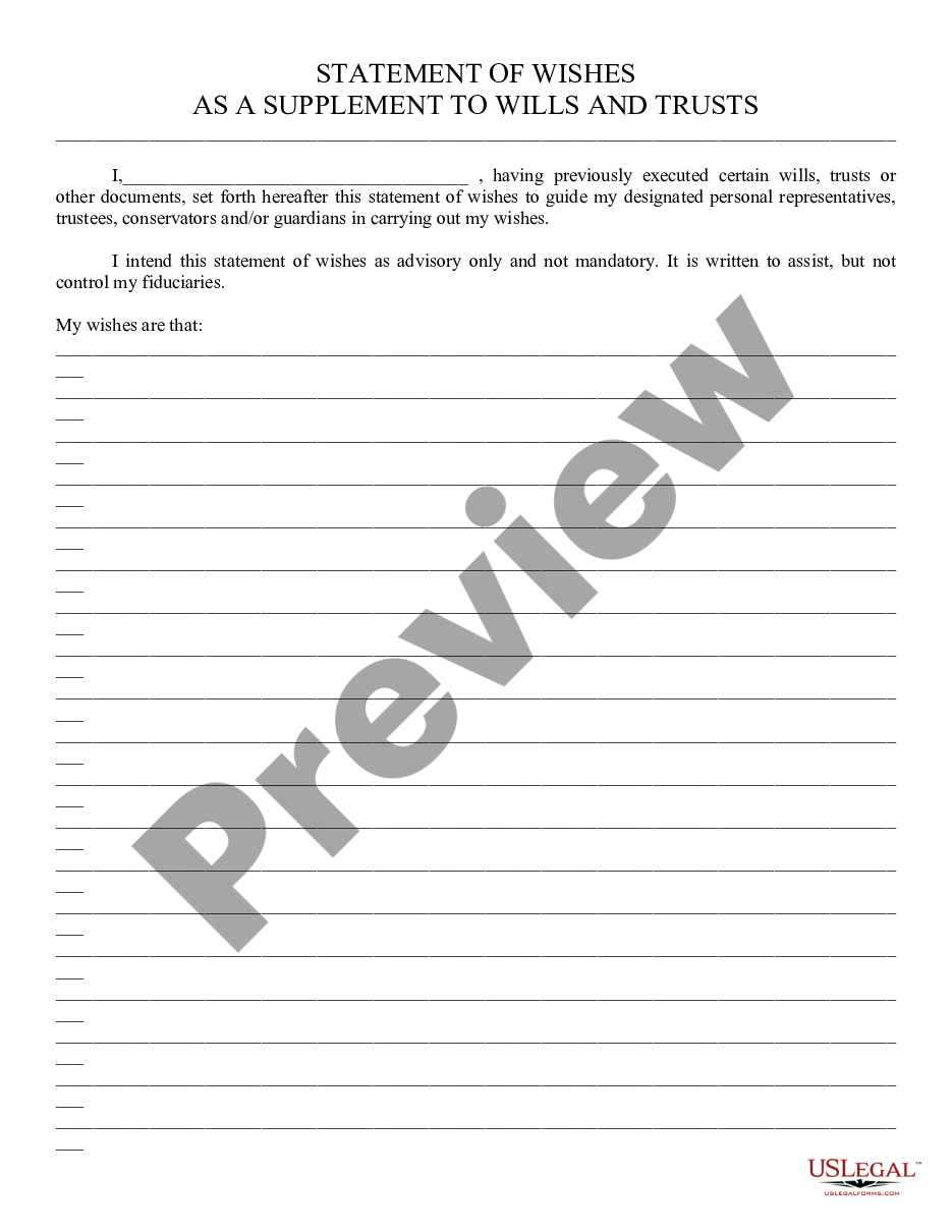 form Statement of Wishes to Wills and Trusts preview