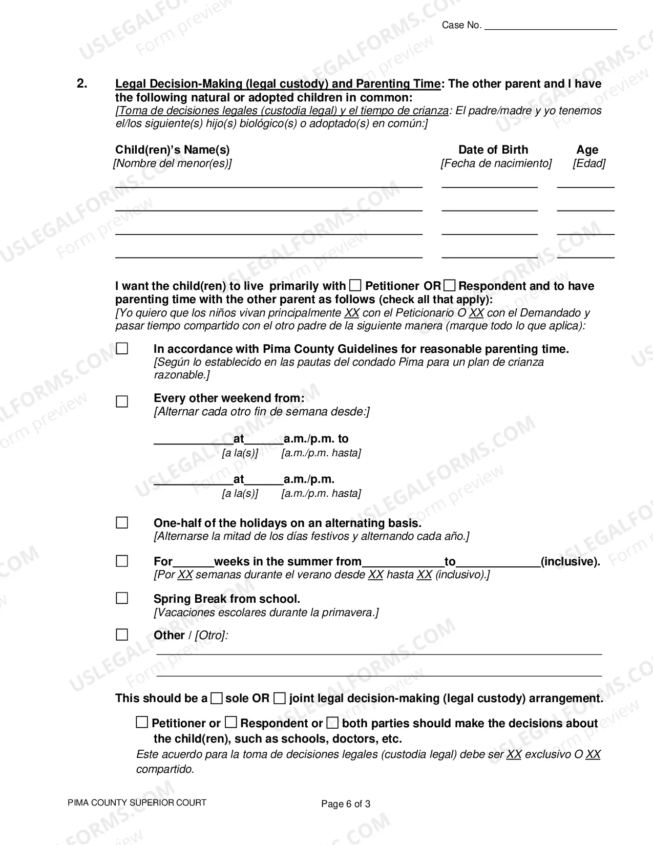 Preview Pima County - Resolution Statement for Paternity and Legal Decision Making Cases - Spanish