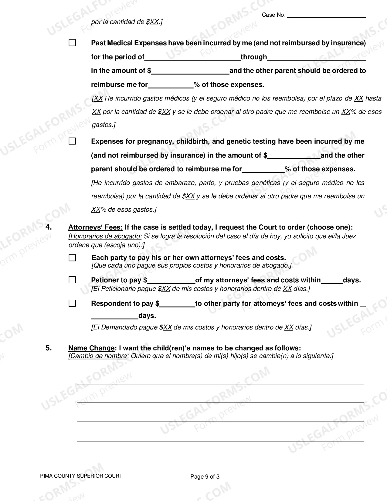 Preview Pima County - Resolution Statement for Paternity and Legal Decision Making Cases - Spanish