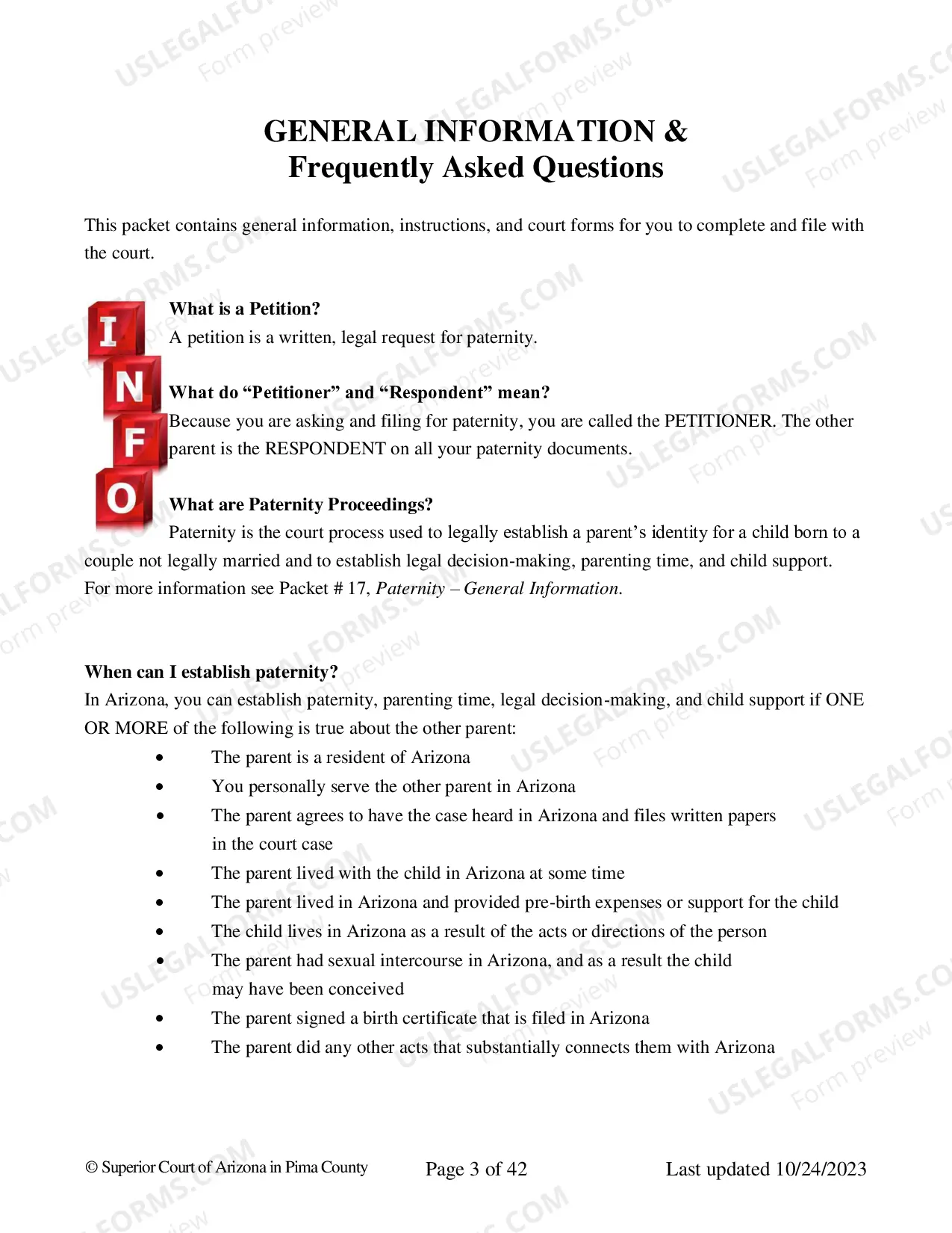 Preview Pima County - Petition to Establish Paternity Package