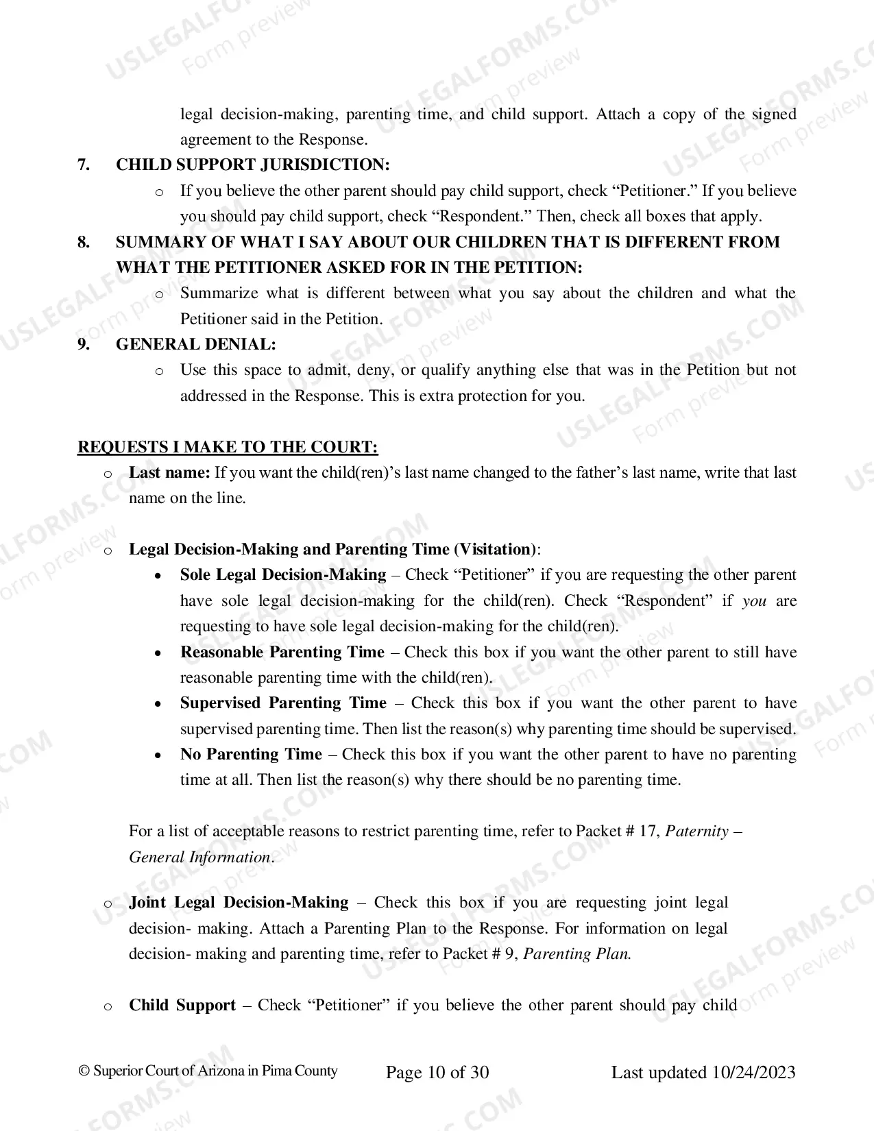 Preview Pima County - Response to Paternity Package