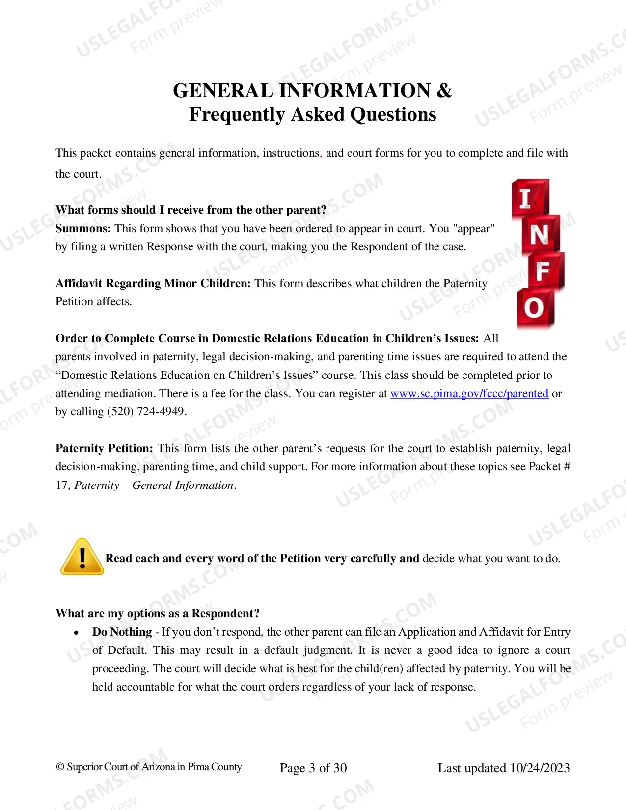Preview Pima County - Response to Paternity Package