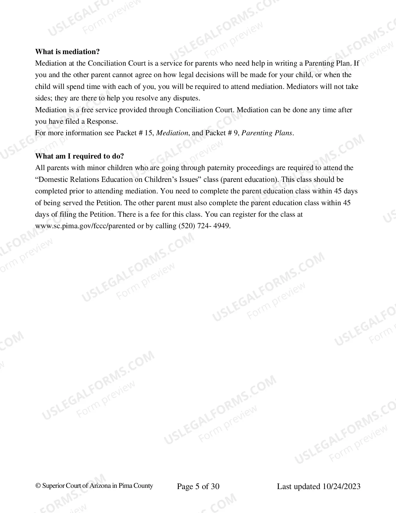 Preview Pima County - Response to Paternity Package