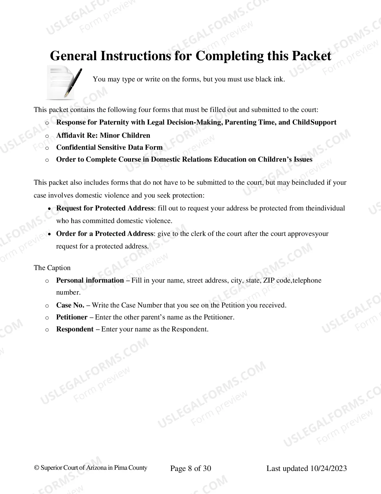 Preview Pima County - Response to Paternity Package
