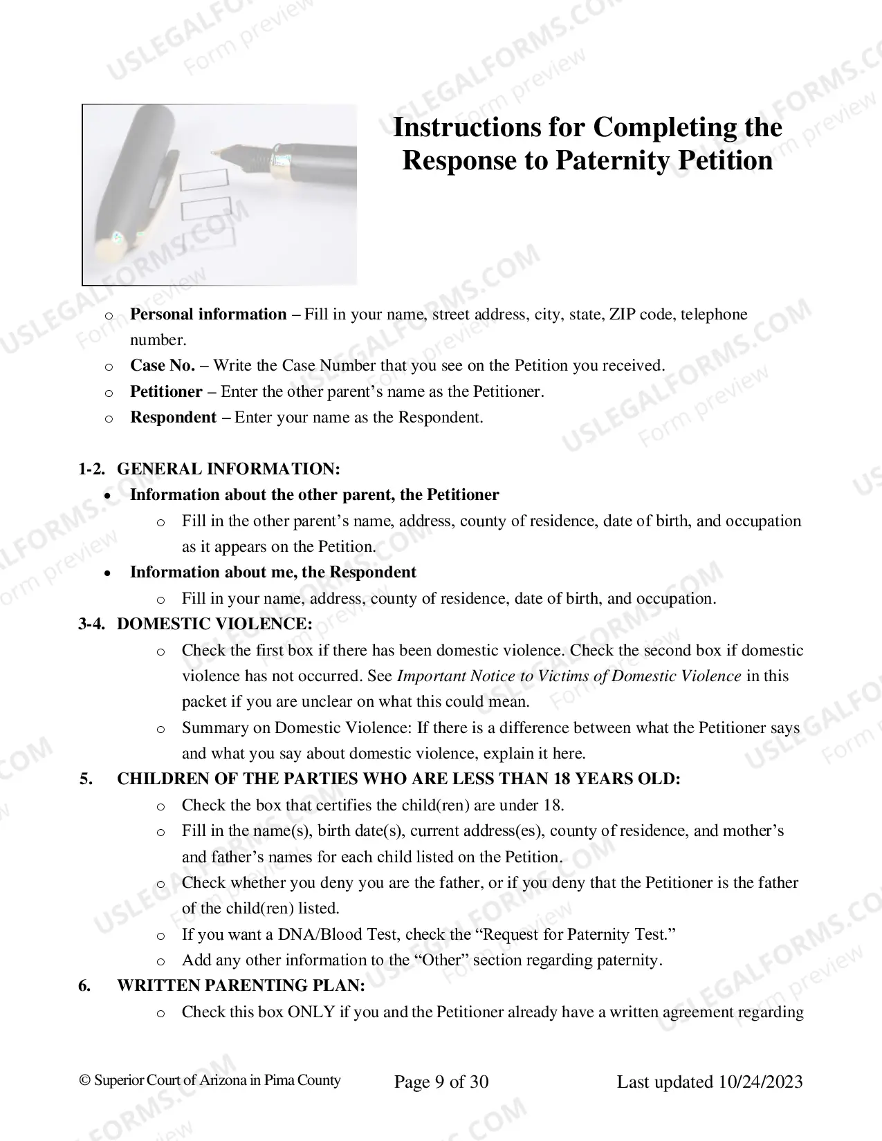 Preview Pima County - Response to Paternity Package