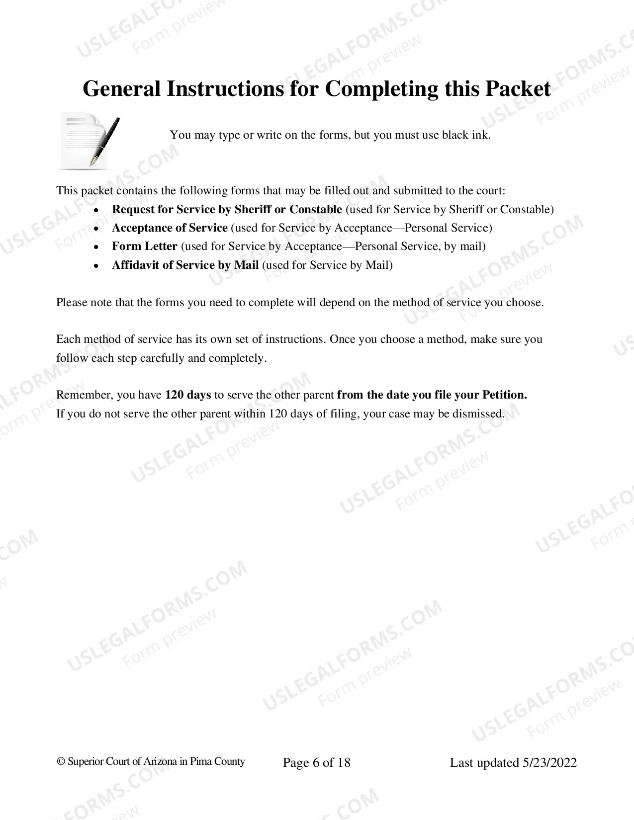Preview Pima County - Service on the Other Party for Paternity Package