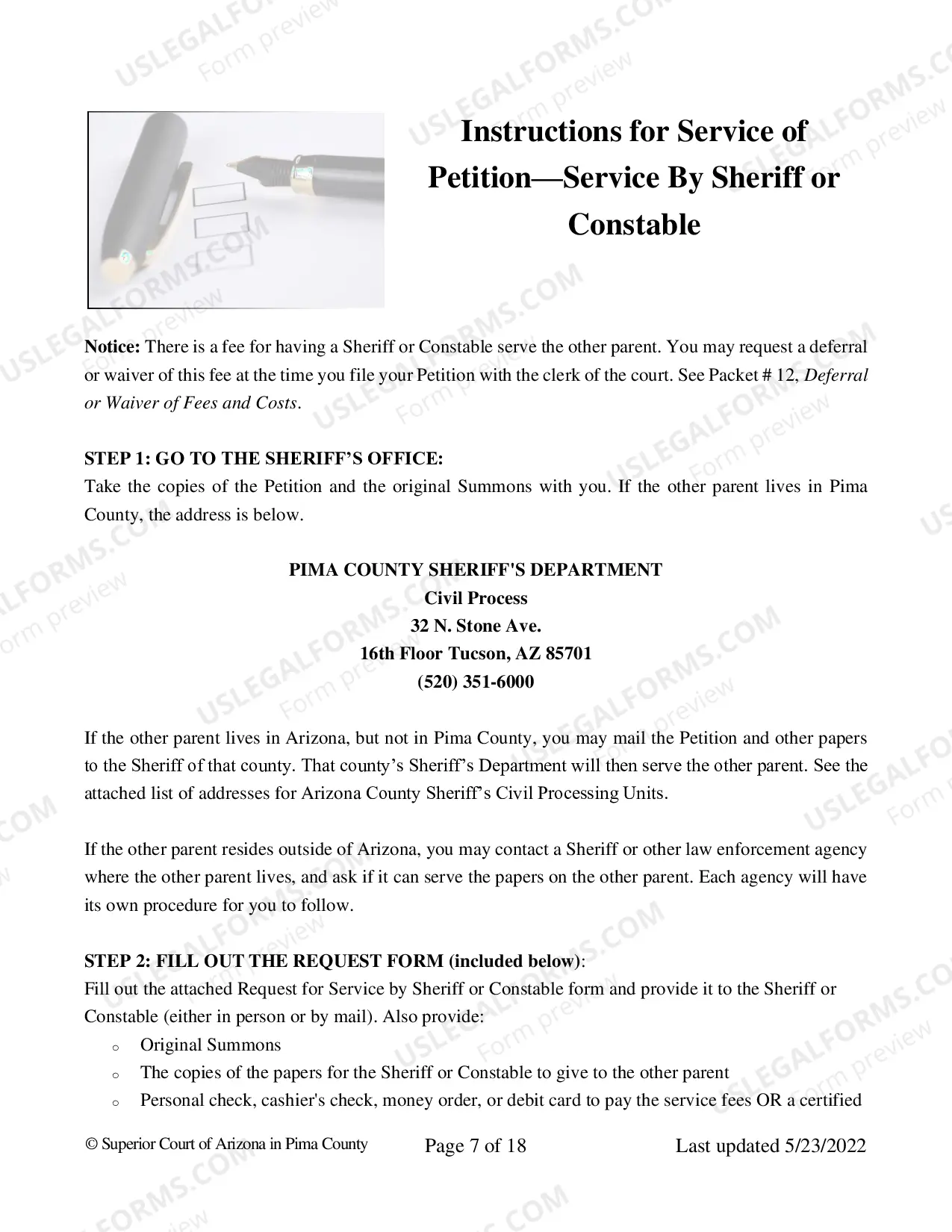 Preview Pima County - Service on the Other Party for Paternity Package