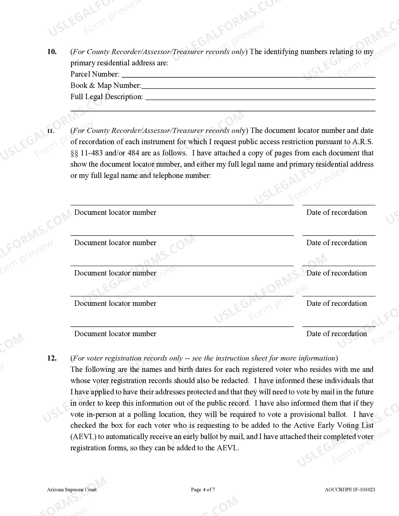 Preview Affidavit To Restrict Public Access To Address And Telephone for Use by Eligible Public Employees)