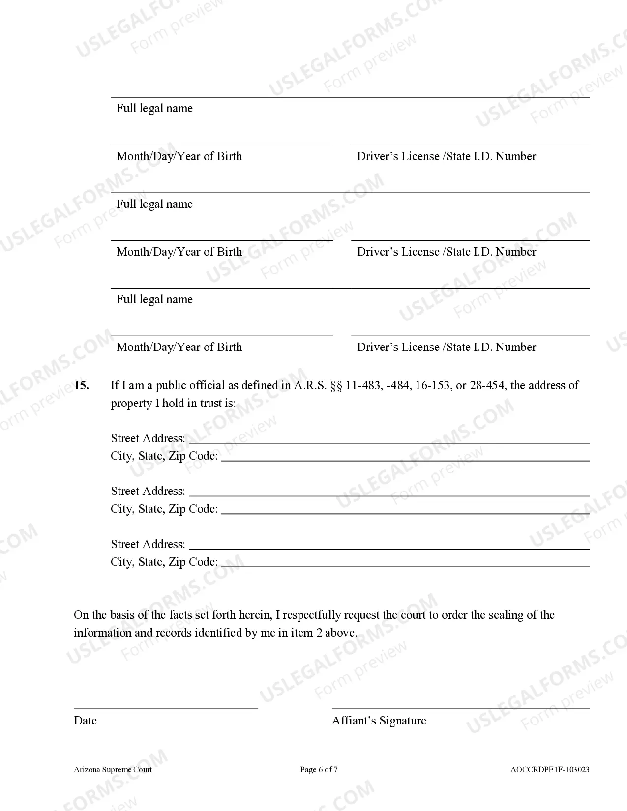 Preview Affidavit To Restrict Public Access To Address And Telephone for Use by Eligible Public Employees)