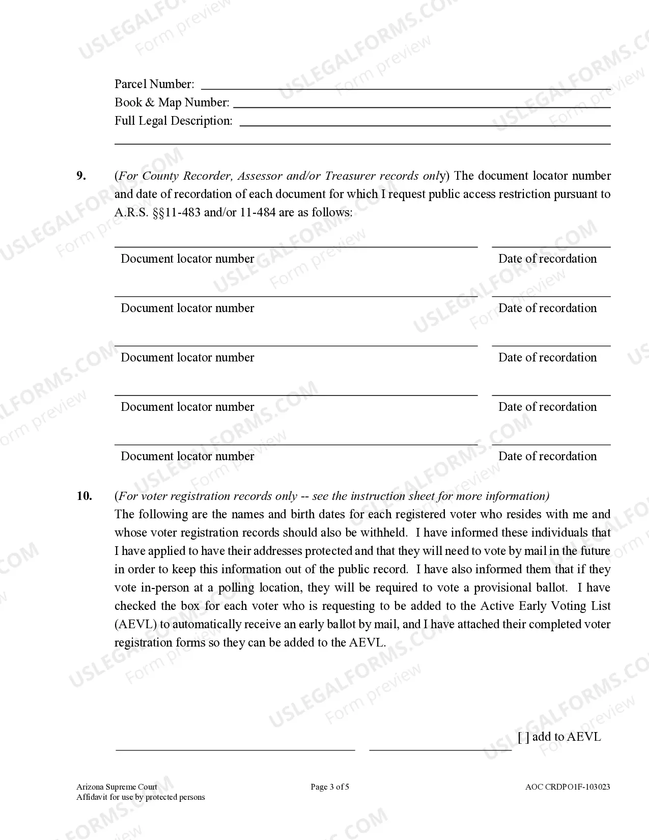 Preview Affidavit To Restrict Public Access To Address And Telephone Numbers In Public Records for Use by Person Protected By Order Or Injunction