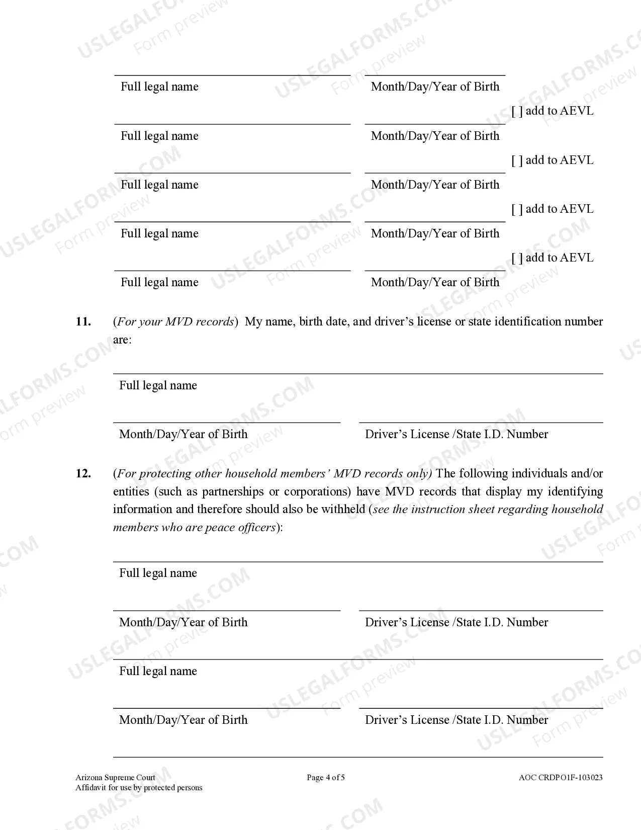 Preview Affidavit To Restrict Public Access To Address And Telephone Numbers In Public Records for Use by Person Protected By Order Or Injunction