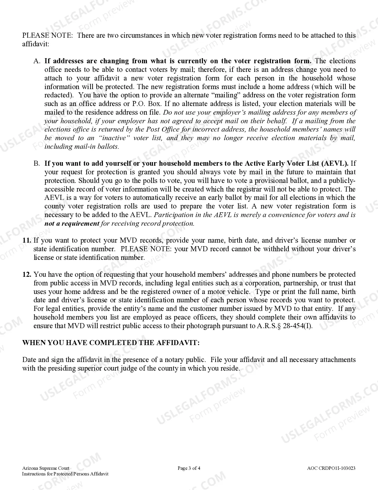 Preview Instructions for Affidavit in Support of Application to Restric Public Access to Personal Information