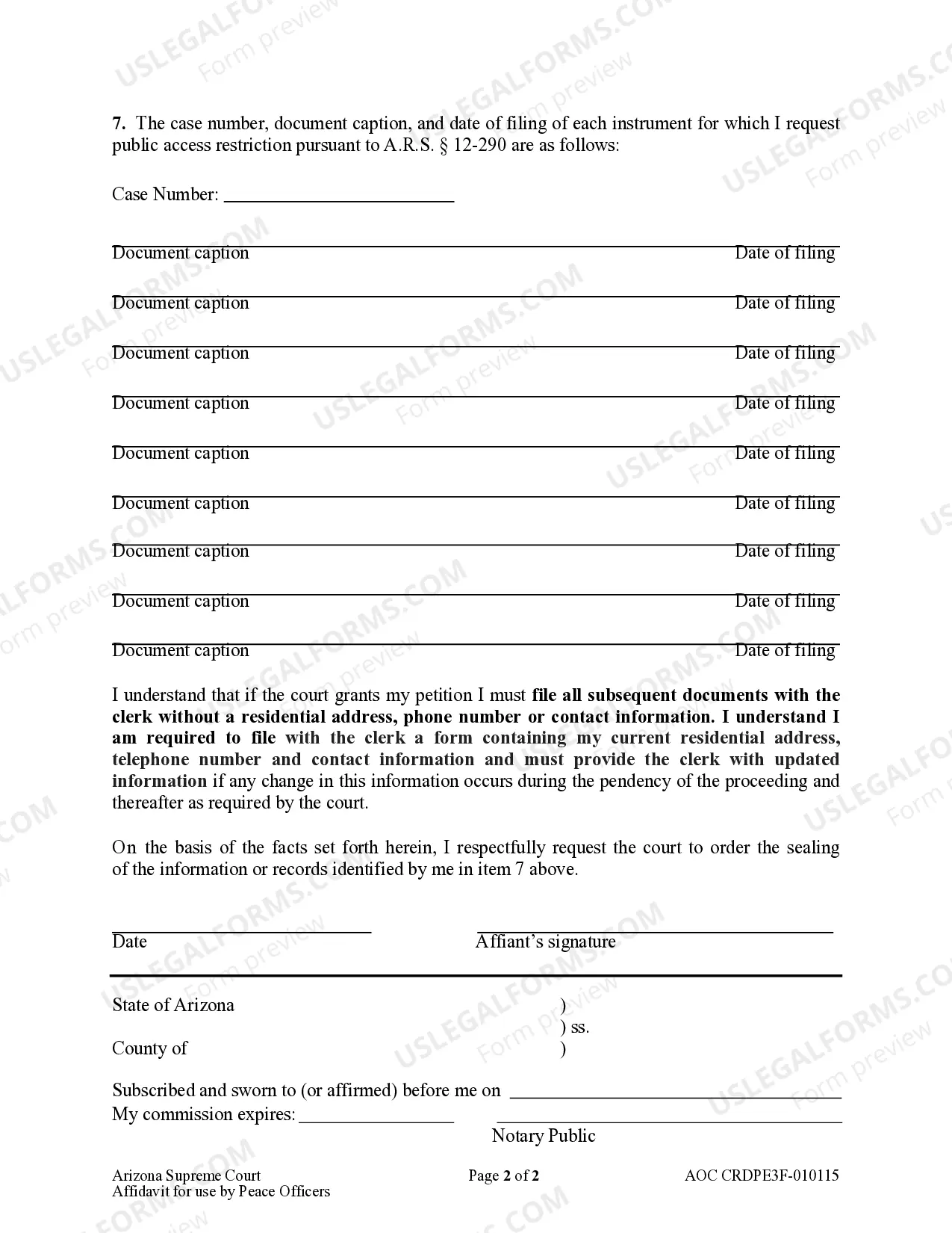Preview Petition and Affidavit to Restrict Public Access to Personal Identifying Information by Peace Officer