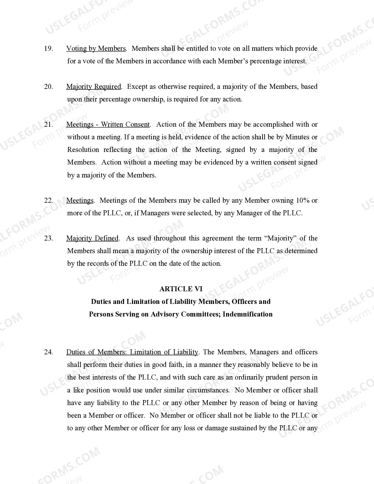 Preview Sample Operating Agreement for Professional Limited Liability Company PLLC