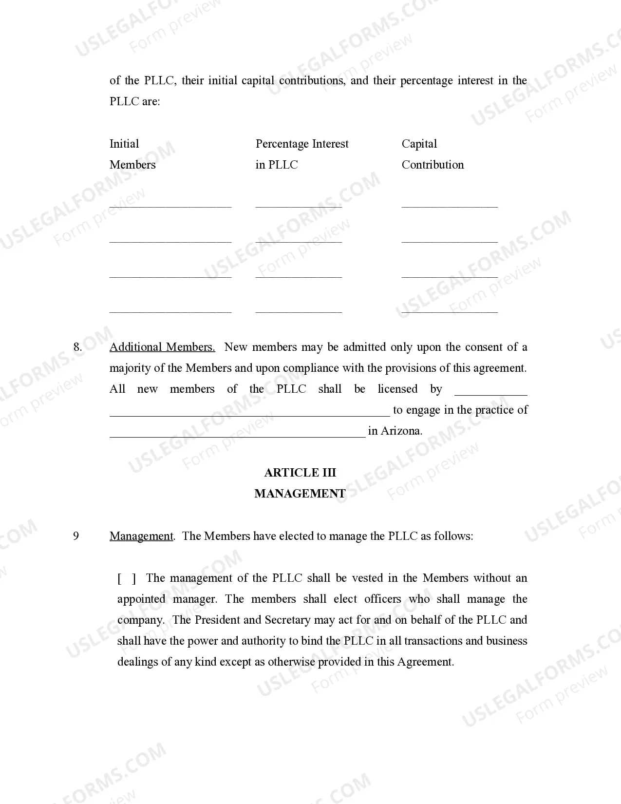 Preview Sample Operating Agreement for Professional Limited Liability Company PLLC