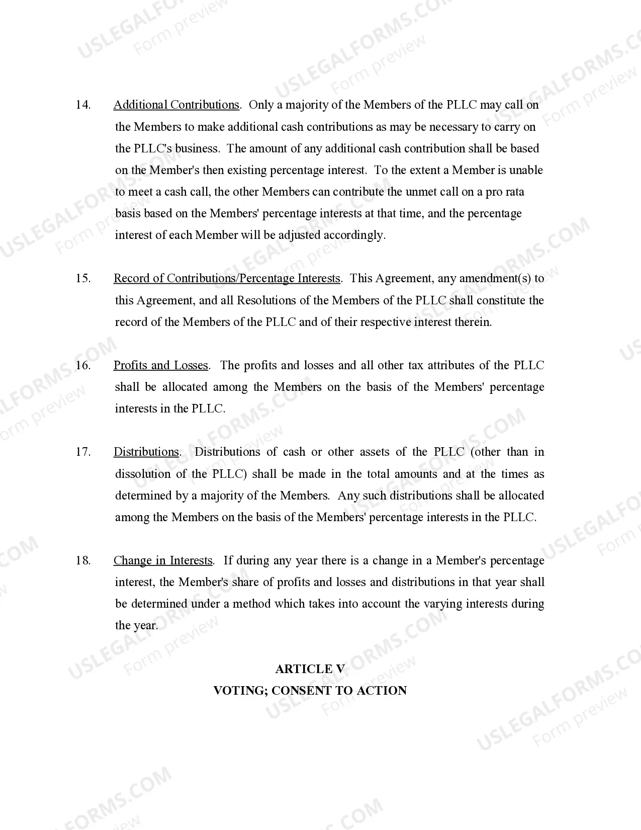 Preview Sample Operating Agreement for Professional Limited Liability Company PLLC