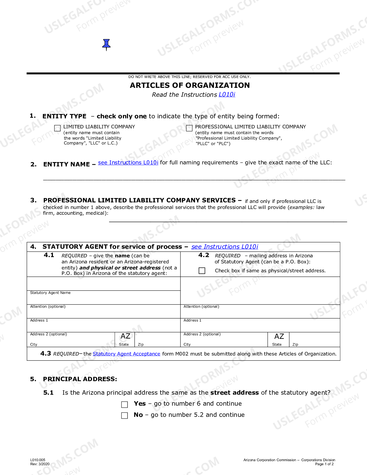 Articles of Organization for an Arizona Professional Limited Liability ...
