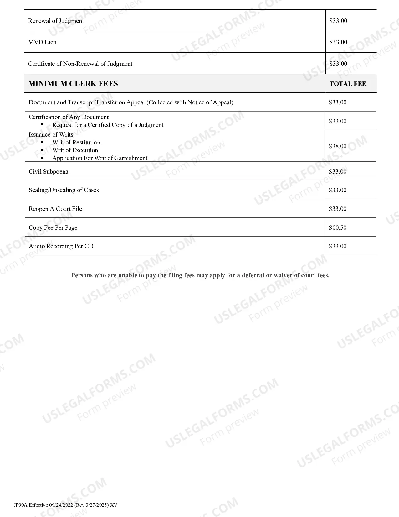 Preview Civil Fee Schedule