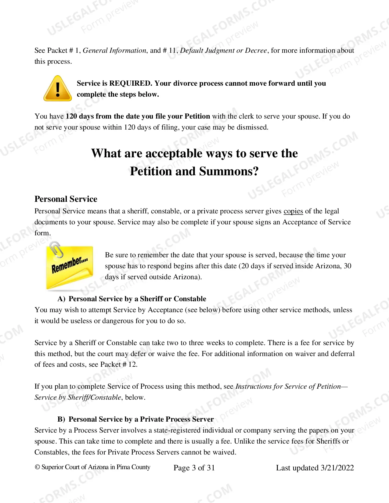 Preview Service of Process for Dissolution, Annulment or Legal Separation