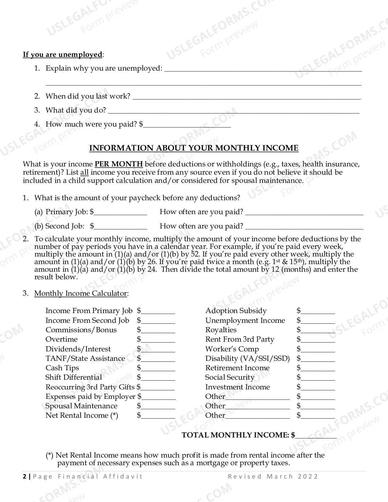 Preview Affidavit Of Financial Information