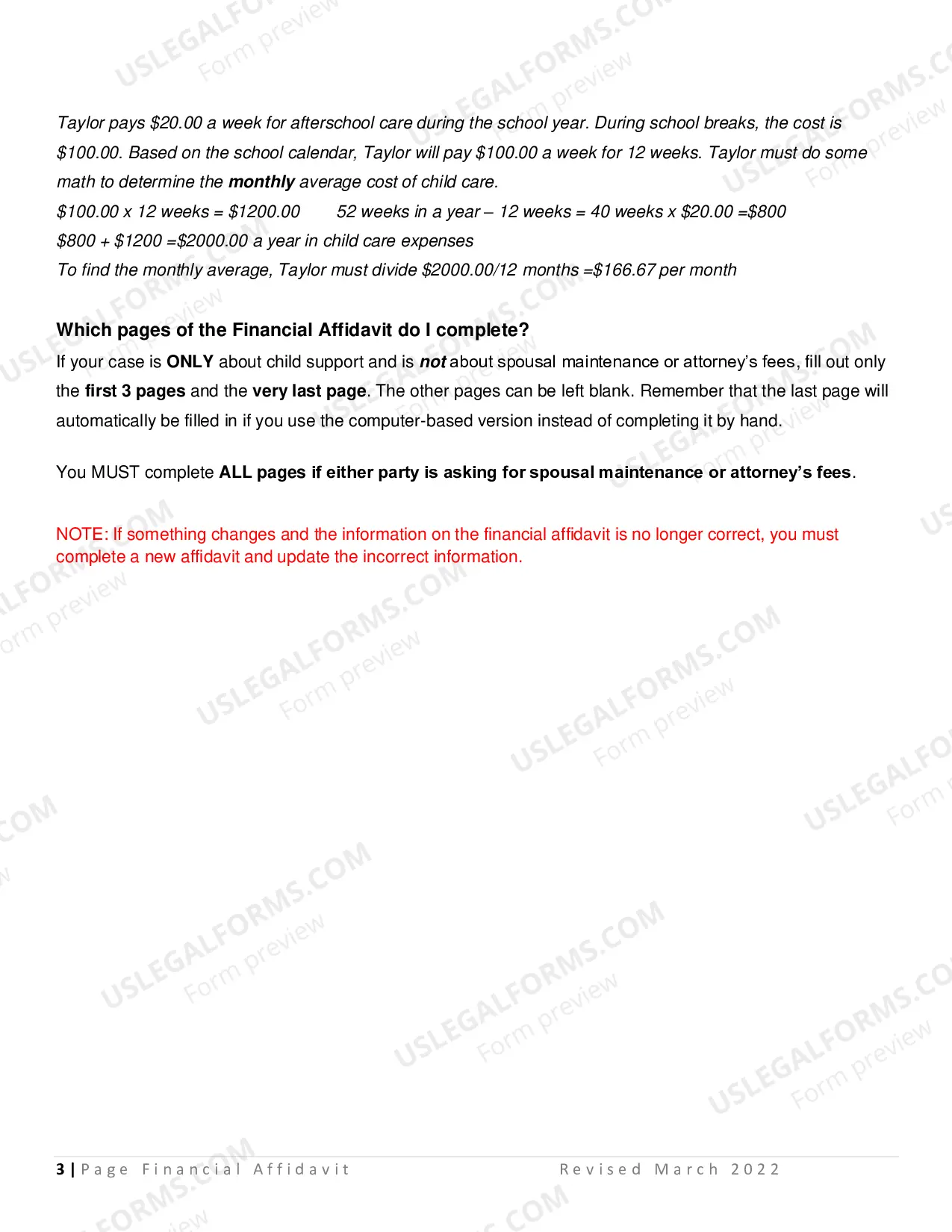 Preview Affidavit Of Financial Information